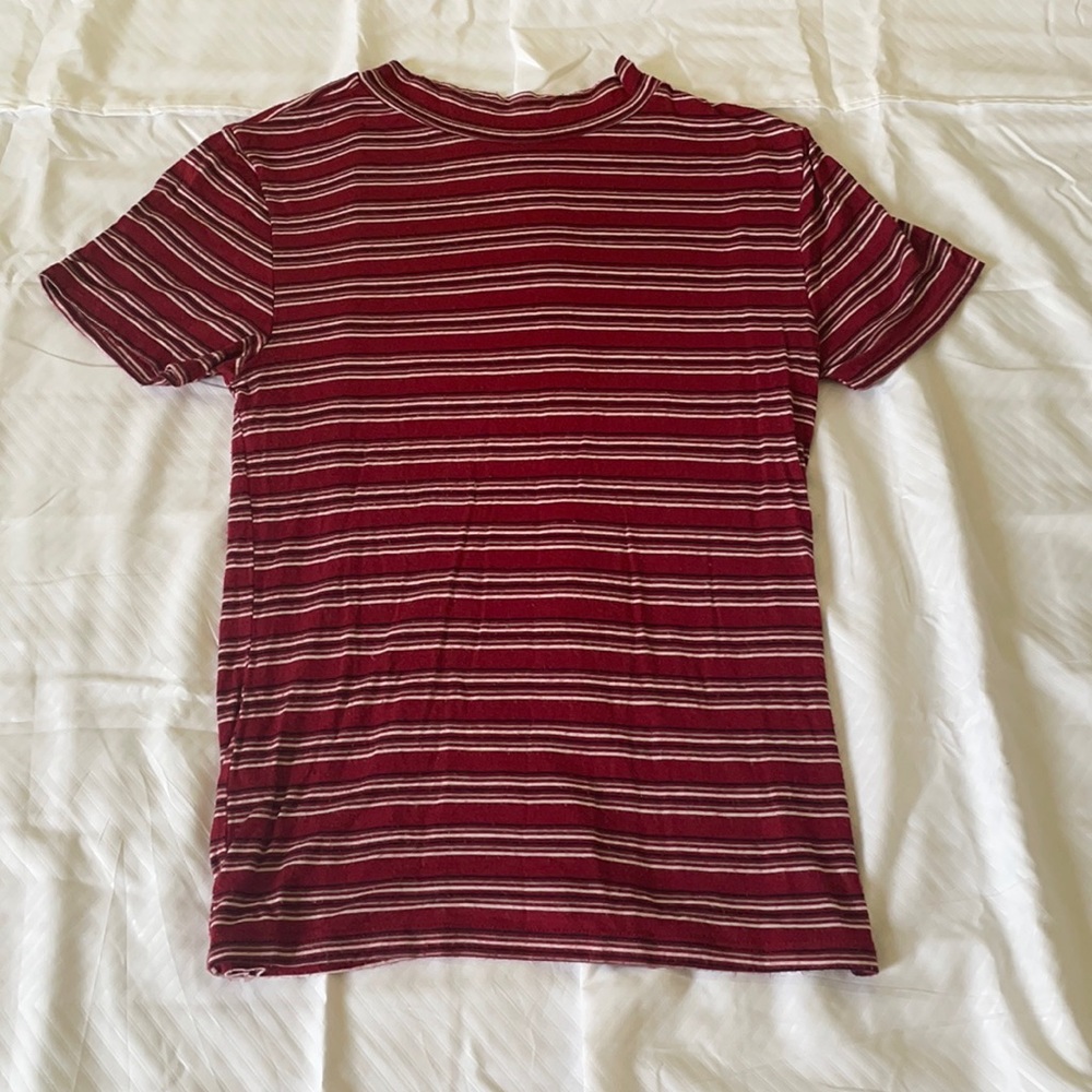 Mock Neck Striped T-Shirt